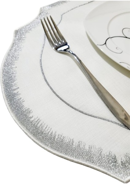 6 Adet Simli Nakışlı Keten Amerikan Servis - Keten Supla indirimleri