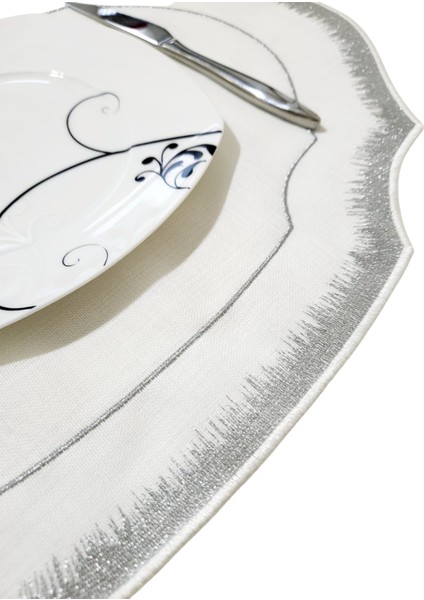 6 Adet Simli Nakışlı Keten Amerikan Servis - Keten Supla