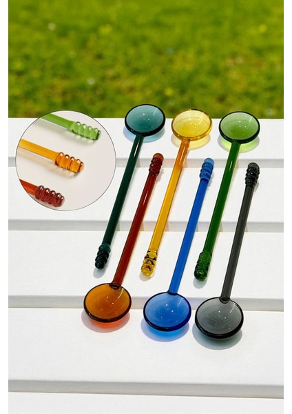 Coloria 6’lı Renkli Cam Dondurma, Kahve, Şeker, Baharat ve Tatlı Servis Kaşığı Seti 15 cm modelleri