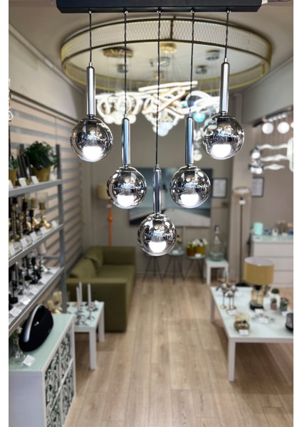 Globe Linear Black & Silver 5'li FÜME Cam Avize