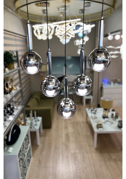 Globe Linear Black & Silver 5'li FÜME Cam Avize fiyatları