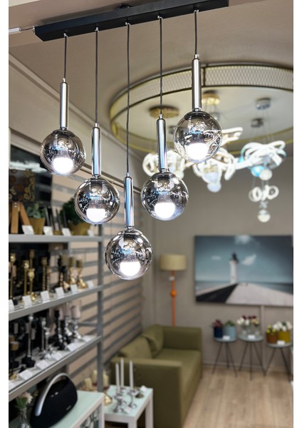 Globe Linear Black & Silver 5'li FÜME Cam Avize modelleri