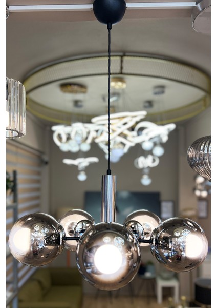 Globe Black & Silver PENTA Sarkıt Cam Avize