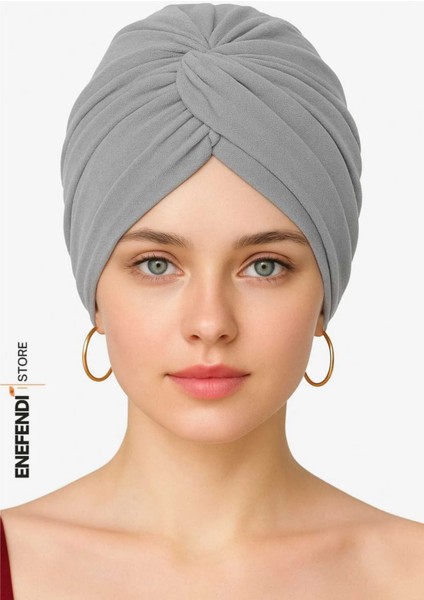 Düğümlü Dış Bone Gri | Hazır Bağlı Sosyete Yarım Şal Modeli | Tesettür Rahat ve Şık Bone