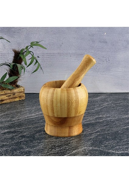 4 Adet Tohana Bambu Havan 9,5X9X7 cm Tokmak Uzunluğu:13 cm
