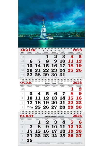 2026 Yılı Gemici Takvimi----Istanbul Kız Kulesi ve Bulutlarla Kaplı Gökyüzü