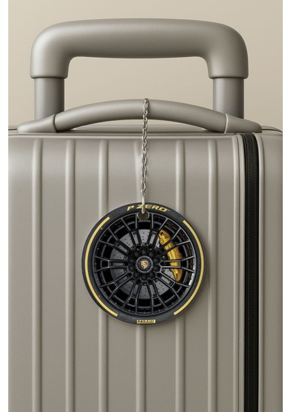 Pleksi Zincirli Bavul Etiketi Seyahat Tatil Için Tasarım Valiz Etiketi Jant Sarı Siyah