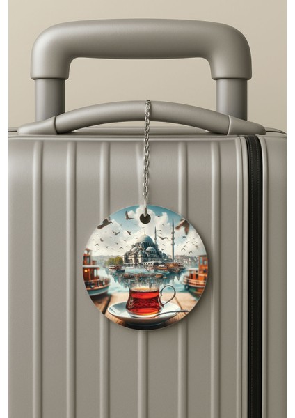 Pleksi Zincirli Bavul Etiketi Seyahat Tatil Için Tasarım Valiz Etiketi Çay Keyfi