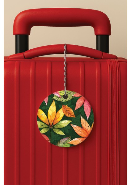 Desenli Baskılı Pleksi Zincir Aparatlı Bavul Etiketi Valiz Etiketi Yaprak Dökümü