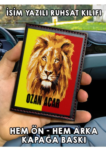 Sarı Kırmızı Ön Arka Baskılı Oto Araç Ruhsat Kabı Kartlık Deri Isim Yazılı Kişiye Özel Cüzdan