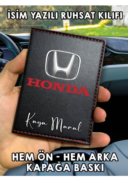 Honda Ön Arka Baskılı Oto Araç Ruhsat Kabı Kartlık Deri Isim Yazılı Kişiye Özel Cüzdan
