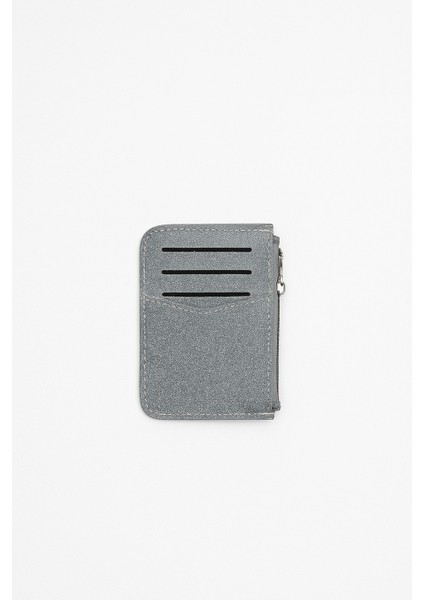 Parlak Simli Fermuar Kapamalı Cüzdan Bölümlü Şıkırtılı Kadın Kartlık