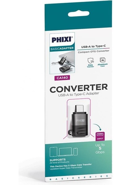 Phixi Basic CA140 USB To Type-C Destekli Çevirici fiyatları