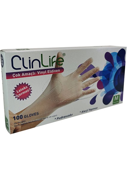 2 Adet Clinlife Vinyl Eldiven 100'LÜ Orta Boy