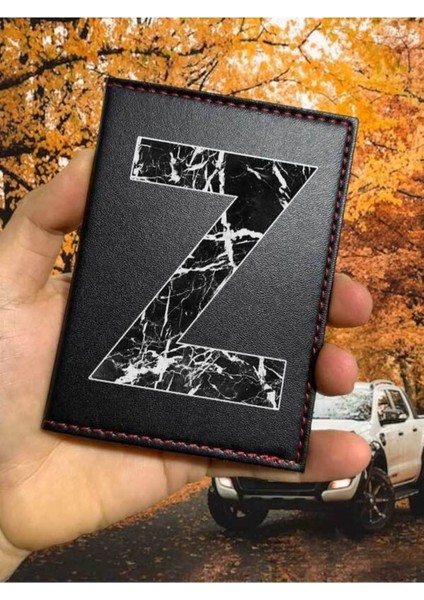 Z Harfi Mermer Ruhsat Kabı Logolu Oto Ruhsat Kılıfı Vinleks Deri Dikişli Araç Ruhsat Koruyucu