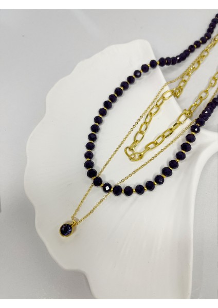 Mor Kristal Taşlı 3’lü Kolye fiyatları