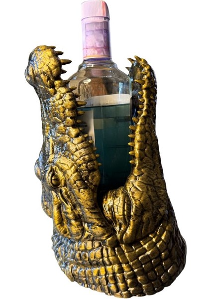 Timsah Figürlü Şaraplık - El Işçiliği ile Boyanmış (Altın)