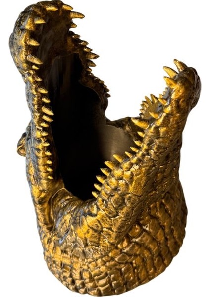 Timsah Figürlü Şaraplık - El Işçiliği ile Boyanmış (Altın)