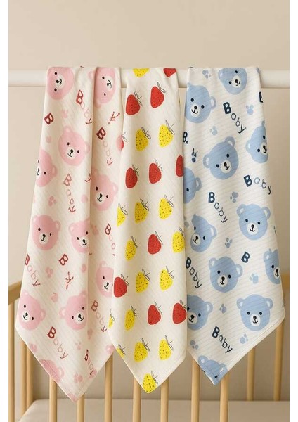 Çok Amaçlı Muslin Örtü & Battaniye 3'lü Set %100 Pamuk 80X90 cm