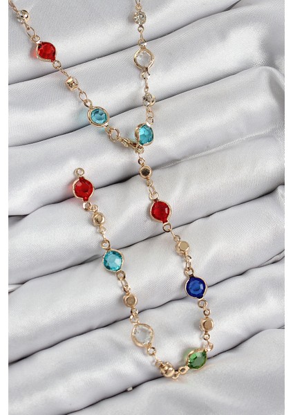 Bfs Pirinç Renkli Zirkon Taşlı Model Gold Renk Kadın Y Kolye