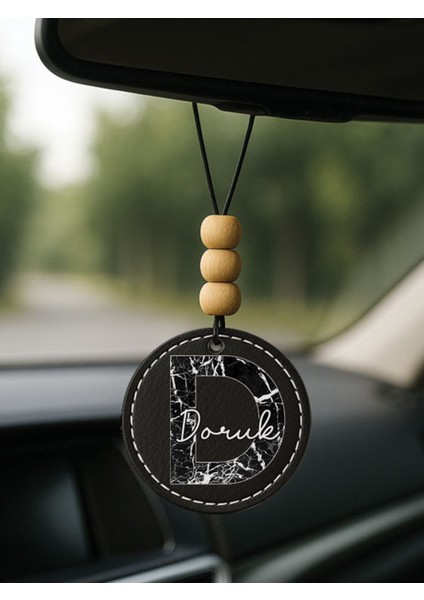 Kişiye Özel Isim Yazılı 1.sınıf Deri Oto Aksesuar Dikiz Aynası Süsü Siyah - D Harfi