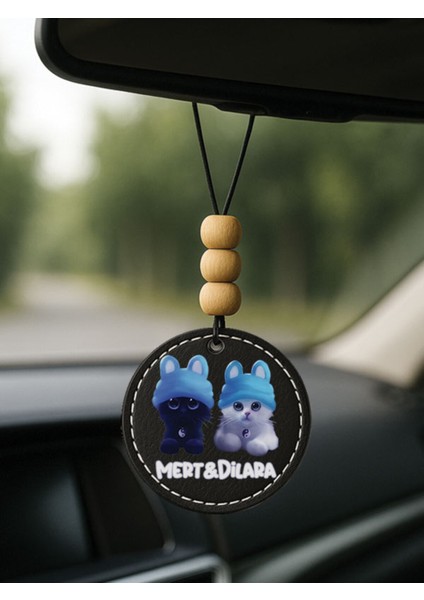 Kişiye Özel Isim Yazılı 1.sınıf Deri Oto Aksesuar Dikiz Aynası Süsü Siyah - Insta