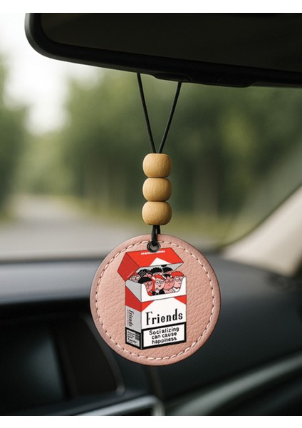 Tasarım Deri Süslemeli Desenli Tematik Dikiz Araç Aynası Süsü Açık Pembe - Social