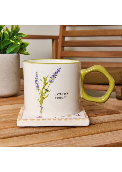 Kitchen Çiçek Desenli Kupa - Beyaz / Yeşil - 310 ml