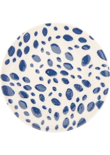 Porselen Lido Puantiyeli Pasta Tabağı - Mavi - 19 cm