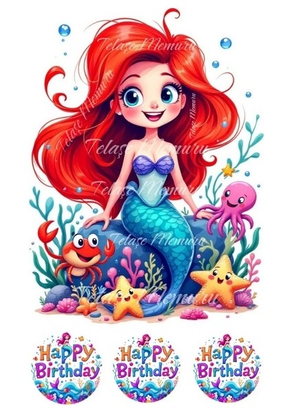 Deniz Kızı Pasta Süsü Pasta Resmi ve Baskısı - Yenilebilir Pasta Süsü- Yenilebilir Kağıt Baskı 10