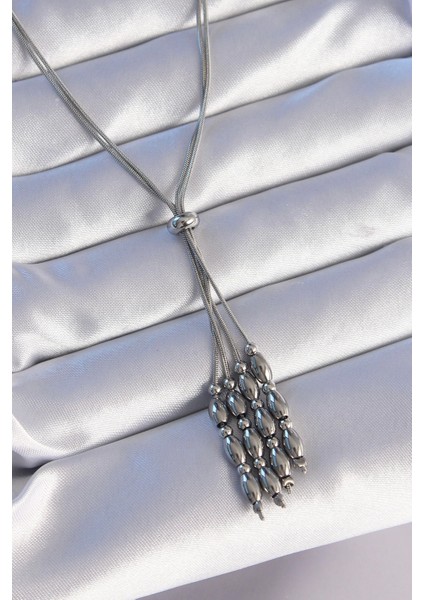 Bfs 316L Çelik Gümüş Renk Boyu Ayarlanabilir Sallantılı Model Kolye