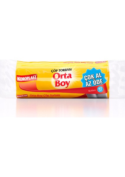 3 Adet Koroplast Orta Boy 40'lı Çöp Torbası 55 x 60 cm fiyatları