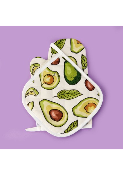 Soft Nemo Fırın Eldiveni ve Tutaç - Ekru / Yeşil - 17X28 cm + 20X20 cm modelleri