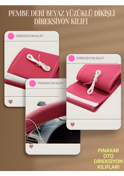 Bmw E92 Pembe Deri Beyaz Yüzüklü Dikiş Direksiyon Kılıfı Prime Kalite fiyatları