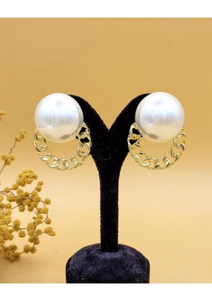 Zincir Işıltısı Incili Gold Küpe modelleri