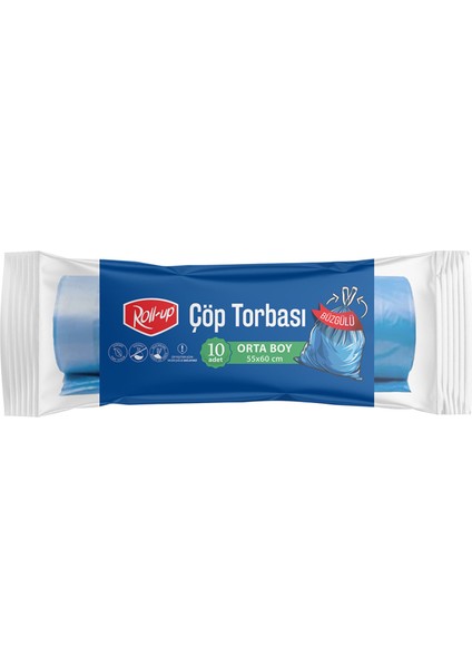 Çöp Torbası Orta Boy Büzgülü 10'lu 3 Adet