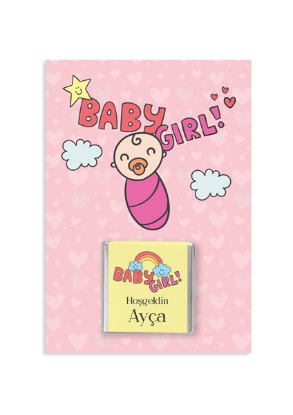 Kız Bebek Baby Shower Çikolata Kart Seti - 20 Adet