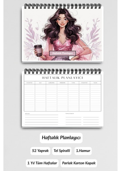 Coffee Girl Model:2 A5 Tel Spiralli Yapılacaklar Notlar Listesi Haftalık Planlayıcı modelleri
