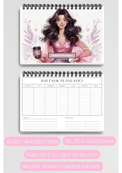 Coffee Girl Model:2 A5 Tel Spiralli Yapılacaklar Notlar Listesi Haftalık Planlayıcı indirimleri
