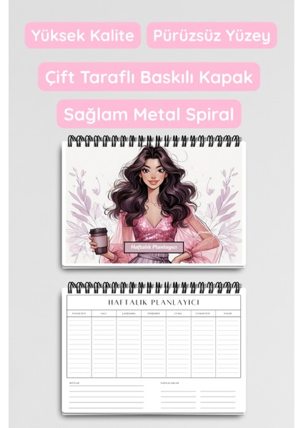 Coffee Girl Model:2 A5 Tel Spiralli Yapılacaklar Notlar Listesi Haftalık Planlayıcı