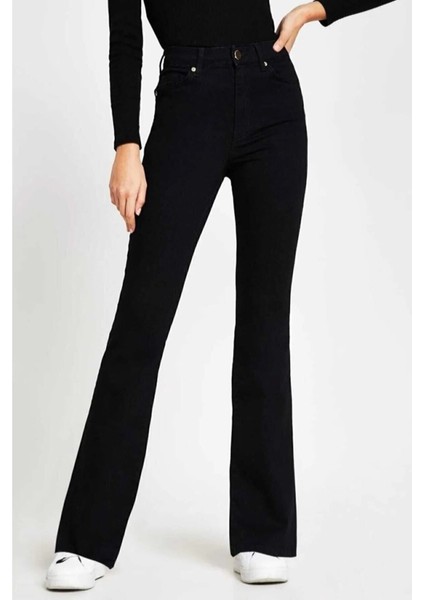 jean Adenle Nicole Siyah Ispanyolpower Likra Kadın Flare Jean Pantolon
