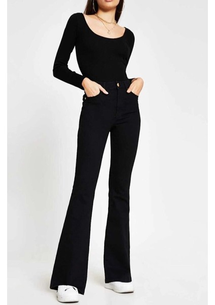 jean Adenle Nicole Siyah Ispanyolpower Likra Kadın Flare Jean Pantolon fiyatları