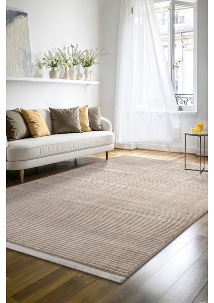 Yalın Microfiber Bukle Dokuma Halı Antre Hol Kesme Halı Yolluk 5771 Bej