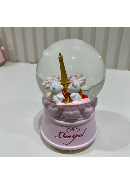 Paris Eyfel Kulesisevgili Ayıcıklı Işıklı Müzikli Orta Boy Kar Küresi TKY0402