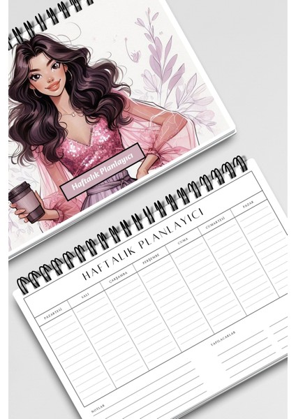 Coffee Girl Model:2 A5 Tel Spiralli Yapılacaklar Notlar Listesi Haftalık Planlayıcı