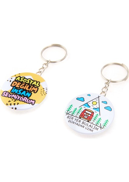 Tasarım Bir Yer Bulalım 2'li Metal Anahtarlık Seti - Renkli - 10 cm modelleri
