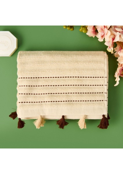 Soft Püsküllü Ayak Havlusu - Bej - 50X70 cm