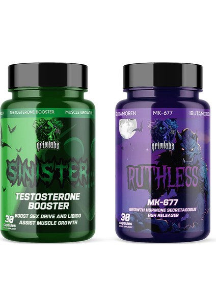 Grımlabs Bulk Boost MK677 Ruthless Ibutamoren & Sınıster Testo Booster 30 Caps