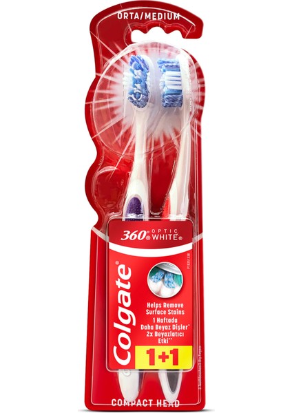 360 Optik Beyaz Orta Diş Fırçası 1+1 3 Adet