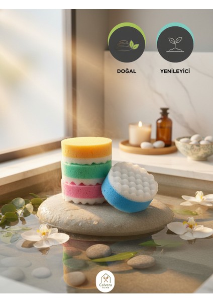 Spa & Masaj Etkili Banyo Süngeri Seti - Lüks Duş Deneyimi & Cilt Yenileyici , Vücut Kesesi - 4 Adet